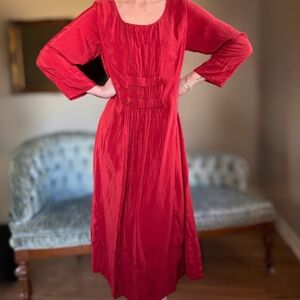 Grizas red silk long sleeve dress size M minimalist casual midi